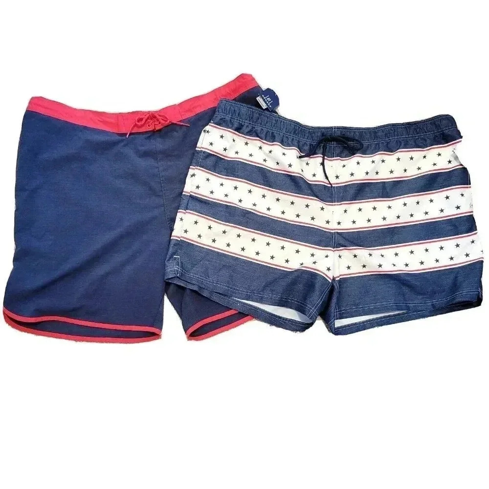 George Swim Trunks 3XL NWT Lot of 2 Men's Red Blue UPF 50 Stretch Drawstring